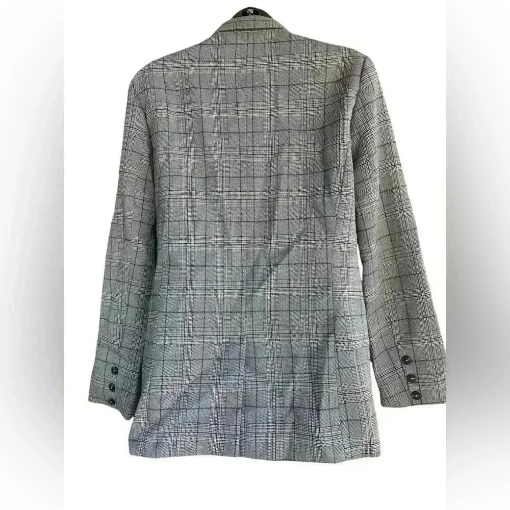 Cotton:on womens plaid Blazer oversized double breasted, buttoned black taupe XS - Picture 5 of 8